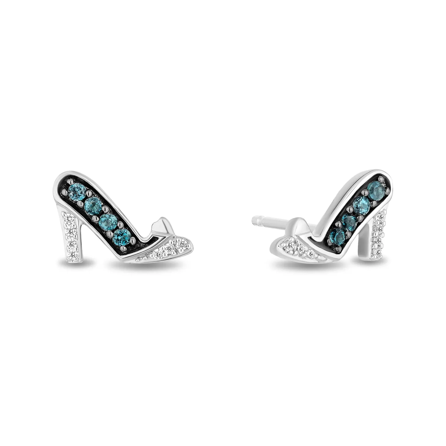 Enchanted Disney Fine Jewelry Black Rhodium Over Sterling Silver with 1/20 CTTW Diamonds and London Blue Topaz Cinderella Earrings