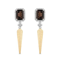 Enchanted Disney Fine Jewelry Sterling Silver and 14K Yellow Gold with 1/5 CTTW Diamonds and Smokey Quartz Pocahontas Earrings