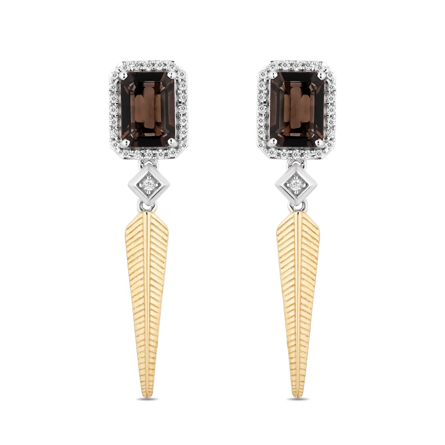 Enchanted Disney Fine Jewelry Sterling Silver and 14K Yellow Gold with 1/5 CTTW Diamonds and Smokey Quartz Pocahontas Earrings
