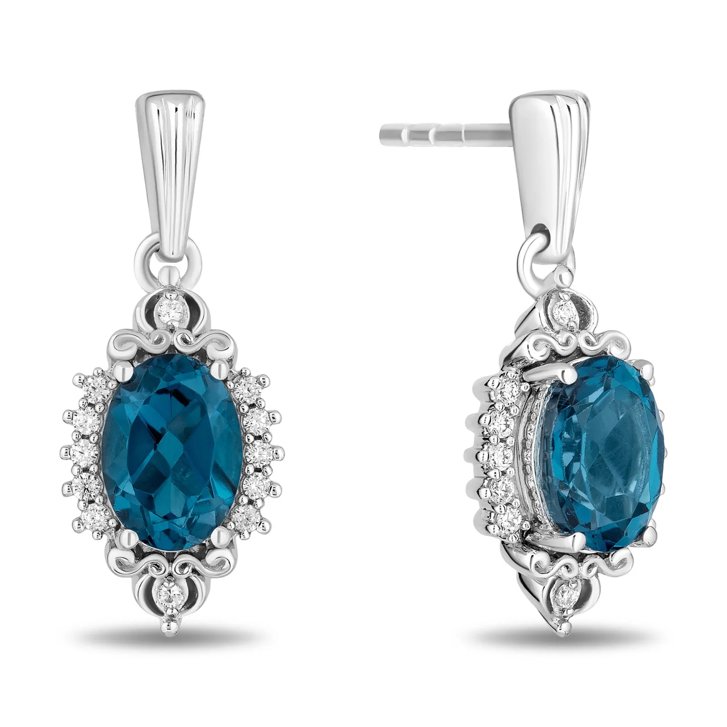 Enchanted Disney Fine Jewelry Sterling Silver with 1/8 CTTW Diamonds and London Blue Topaz Cinderella Earrings