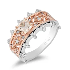 Enchanted Disney Fine Jewelry Sterling Silver and 10K Rose Gold with 1/5 CTTW Diamond and Morganite Aurora Engagement Ring