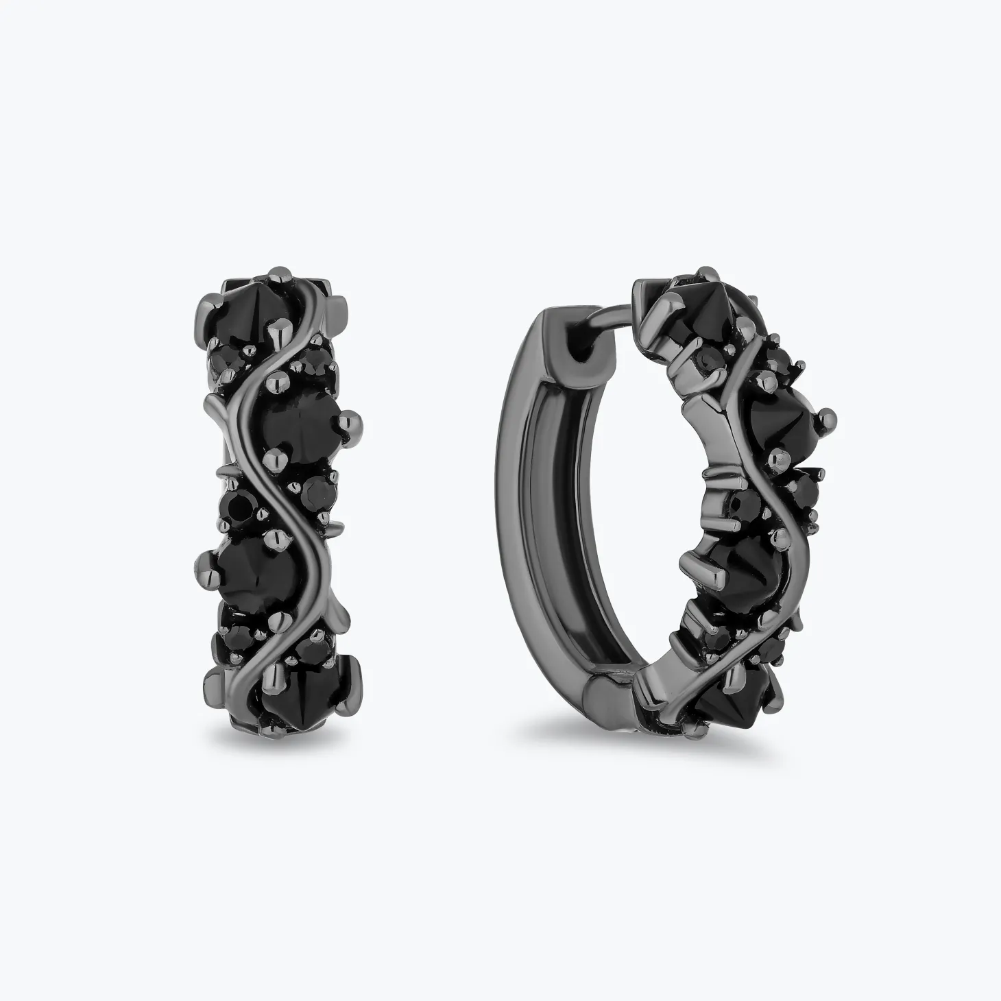 Enchanted Disney Fine Jewelry Black Rhodium Over Sterling Silver with 1/8 CTTW Black Diamonds and Black Onyx Maleficent Earrings