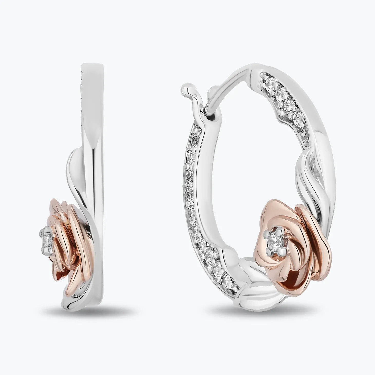 Enchanted Disney Fine Jewelry Sterling Silver and 10K Rose Gold with 1/5 CTTW Diamonds Belle Earrings