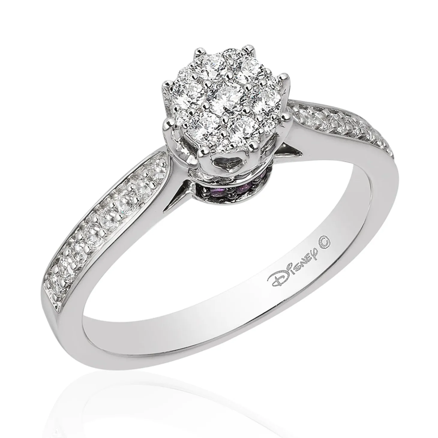 Enchanted Disney Fine Jewelry 10K White Gold with 1/3 CTTW Diamonds and Amethyst Ariel Engagement Ring