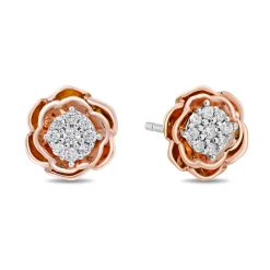 Enchanted Disney Fine Jewelry 14K Rose Gold over Sterling Silver 1/5 CTTW Belle Rose Stud Earrings