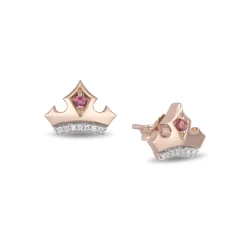 Enchanted Disney Fine Jewelry 10K Rose Gold with 1/20 CTTW Diamond and Pink Topaz Aurora Tiara Earrings