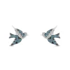 Enchanted Disney Fine Jewelry Sterling Silver with 1/15 CTTW Diamond and London Blue Topaz Cinderella 70th Anniversary Blue Bird Stud Earrings