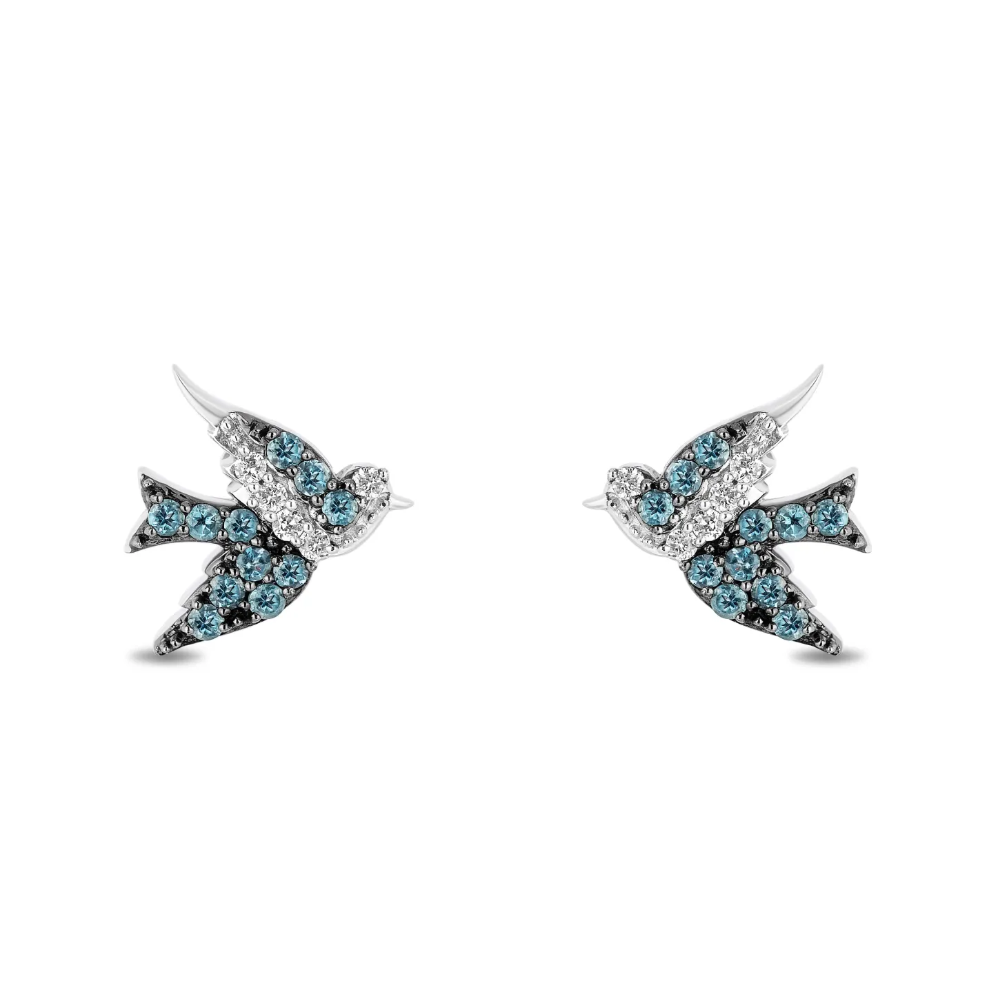 Enchanted Disney Fine Jewelry Sterling Silver with 1/15 CTTW Diamond and London Blue Topaz Cinderella 70th Anniversary Blue Bird Stud Earrings