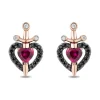Enchanted Disney Fine Jewelry Sterling Silver and 10K Rose Gold 1/6 CTTW Black and White Diamond with Created Ruby Evil Queen Dagger Earrings
