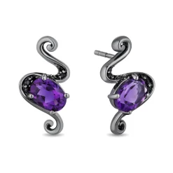 Enchanted Disney Fine Jewelry Black Rhodium over Sterling Silver with 1/10 CTTW Black Diamond and Amethyst Ursula Earrings