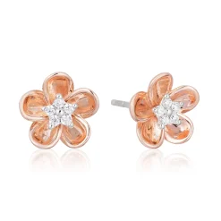 Enchanted Disney Fine Jewelry 10K Rose Gold and Sterling Silver 1/15 CTTW Diamond Plum Blossom Mulan Earrings