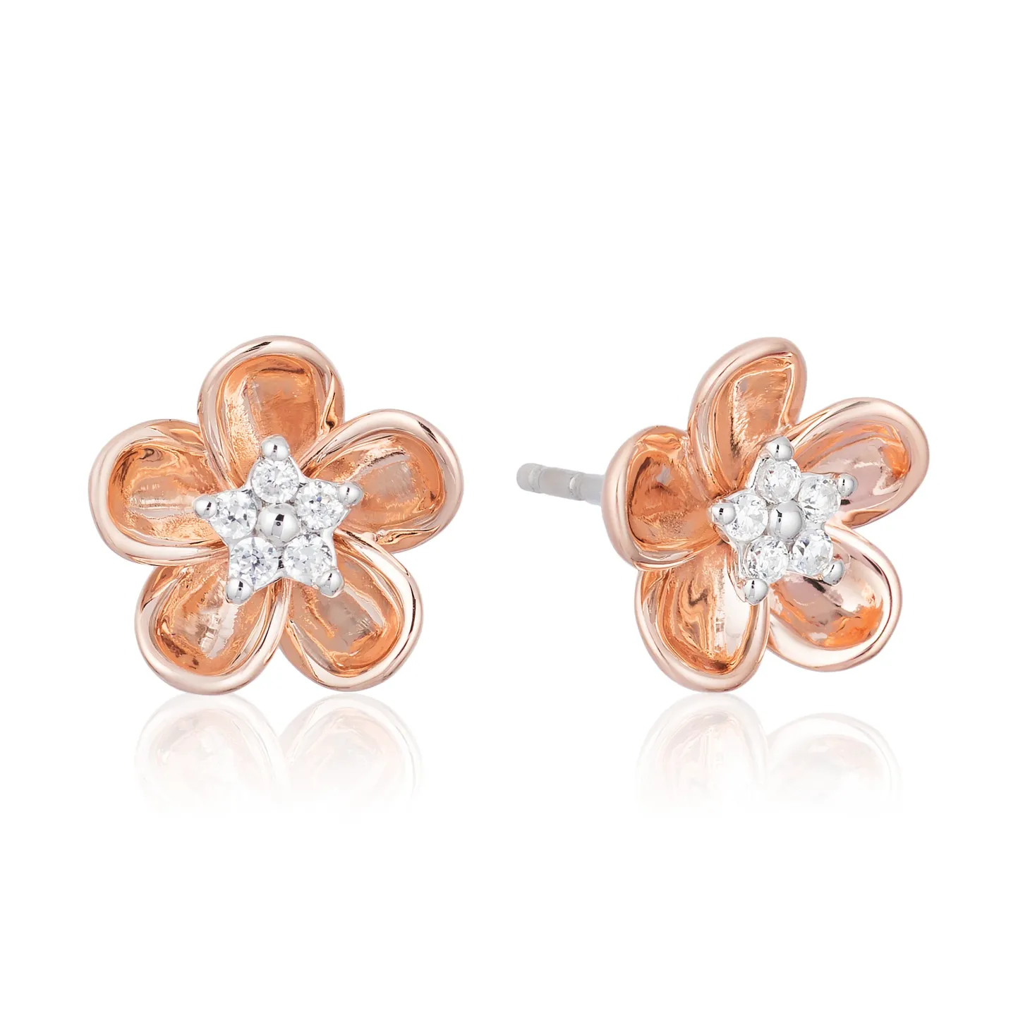 Enchanted Disney Fine Jewelry 10K Rose Gold and Sterling Silver 1/15 CTTW Diamond Plum Blossom Mulan Earrings