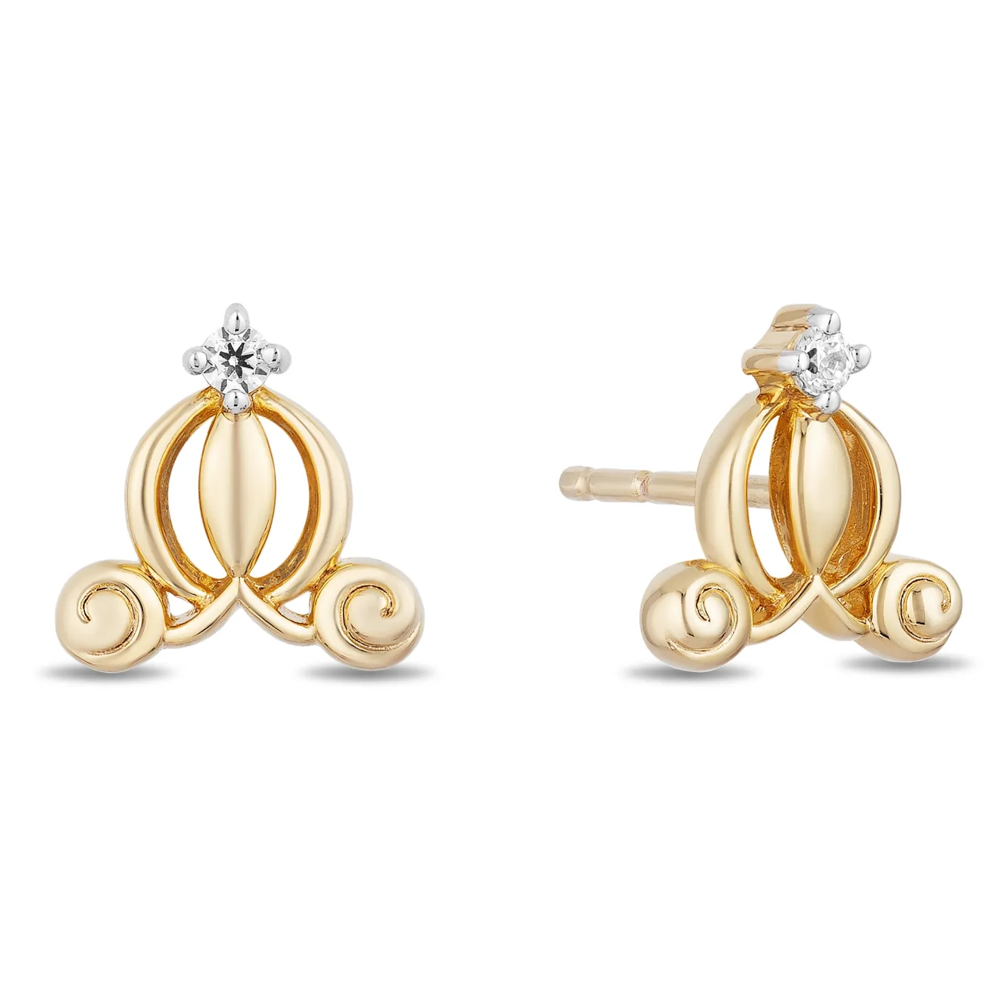 Enchanted Disney Fine Jewelry 14K Yellow Gold over Sterling Silver 1/20 CTTW Diamond Cinderella Carriage Earrings