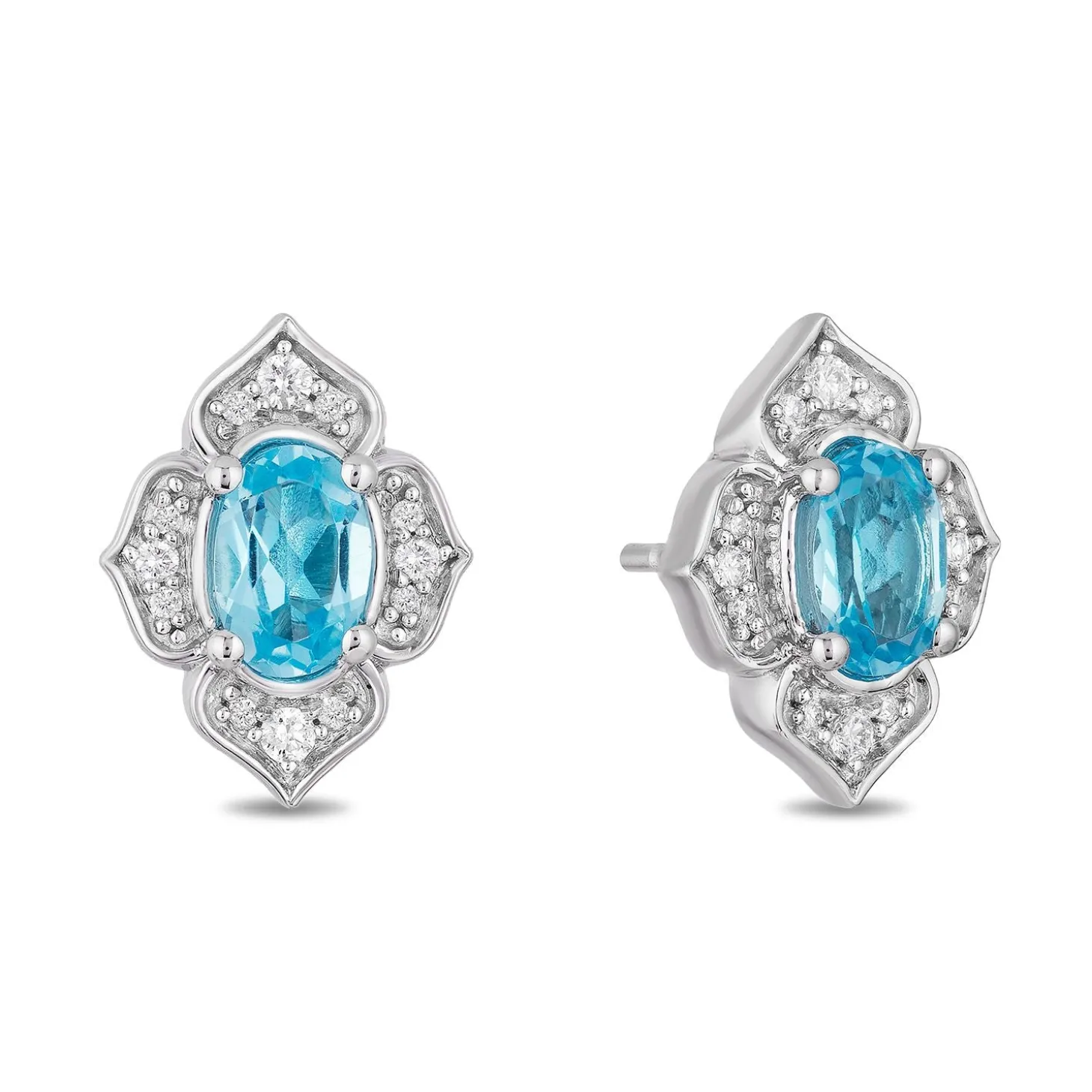 Enchanted Disney Fine Jewelry Sterling Silver 1/10 CTTW Diamond and Swiss Blue Topaz Jasmine Earring