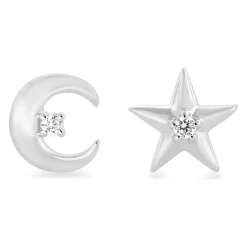 Enchanted Disney Fine Jewelry Sterling Silver with 1/20 CTTW Diamonds Jasmine Star and Moon Earrings