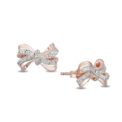 Enchanted Disney Fine Jewelry 10K Rose Gold 1/10 CTTW Snow White Bow Earrings
