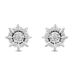 Enchanted Disney Fine Jewelry Sterling Silver 1/10 CTTW Elsa Snowflake Illusion Earrings