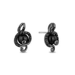 Enchanted Disney Fine Jewelry Black Rhodium over Sterling Silver with 1/5 CTTW Black Diamond and Round Pearl Ursula Earrings