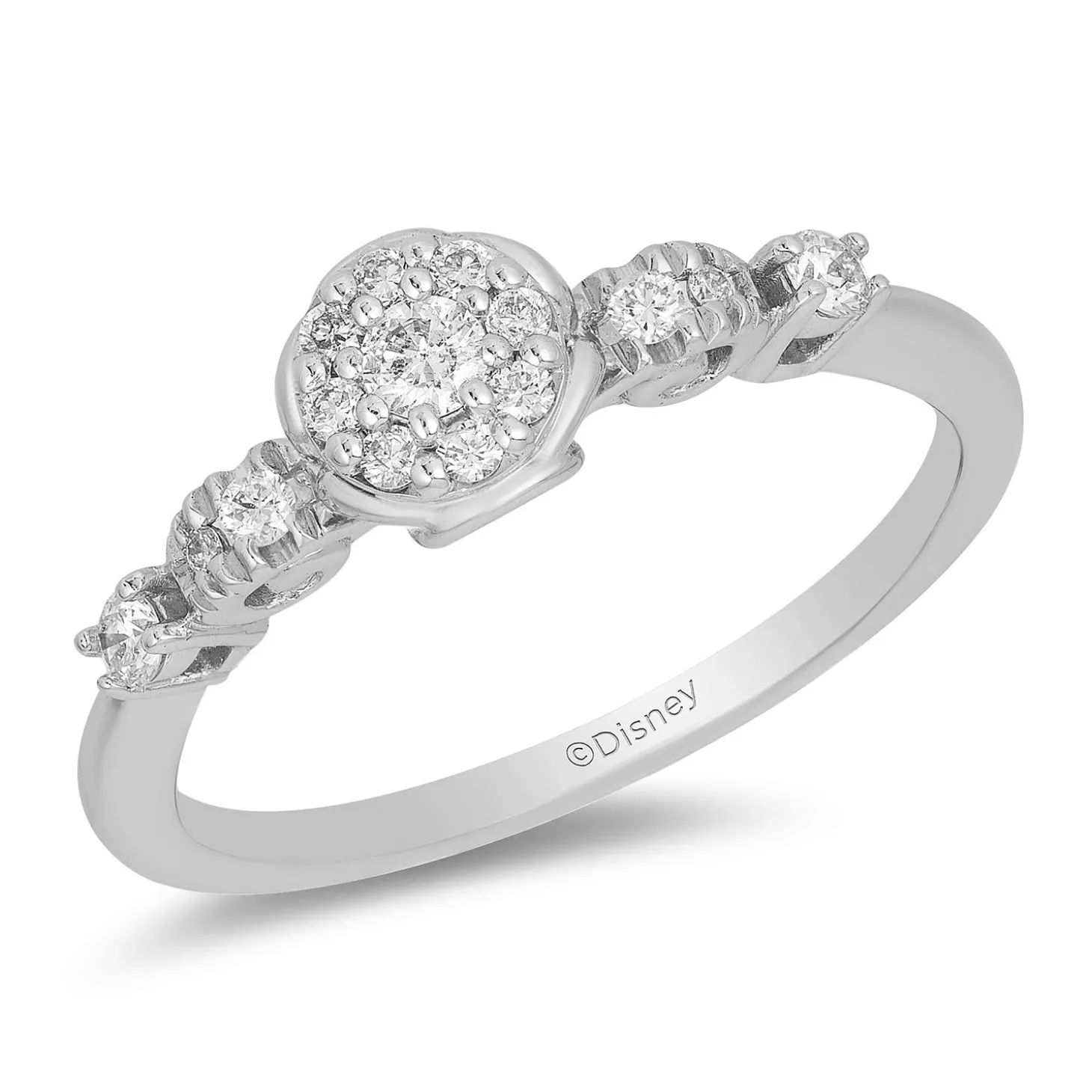 Enchanted Disney Fine Jewelry 10K White Gold 1/4 CTTW Cinderella Engagement Ring