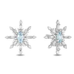 Enchanted Disney Fine Jewelry 10K White Gold with 1/5 CTTW Diamond And Aquamarine Elsa Earrings
