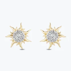 Enchanted Disney Fine Jewelry 14k Yellow Gold 1/10 CTTW Rapunzel Sun Earrings