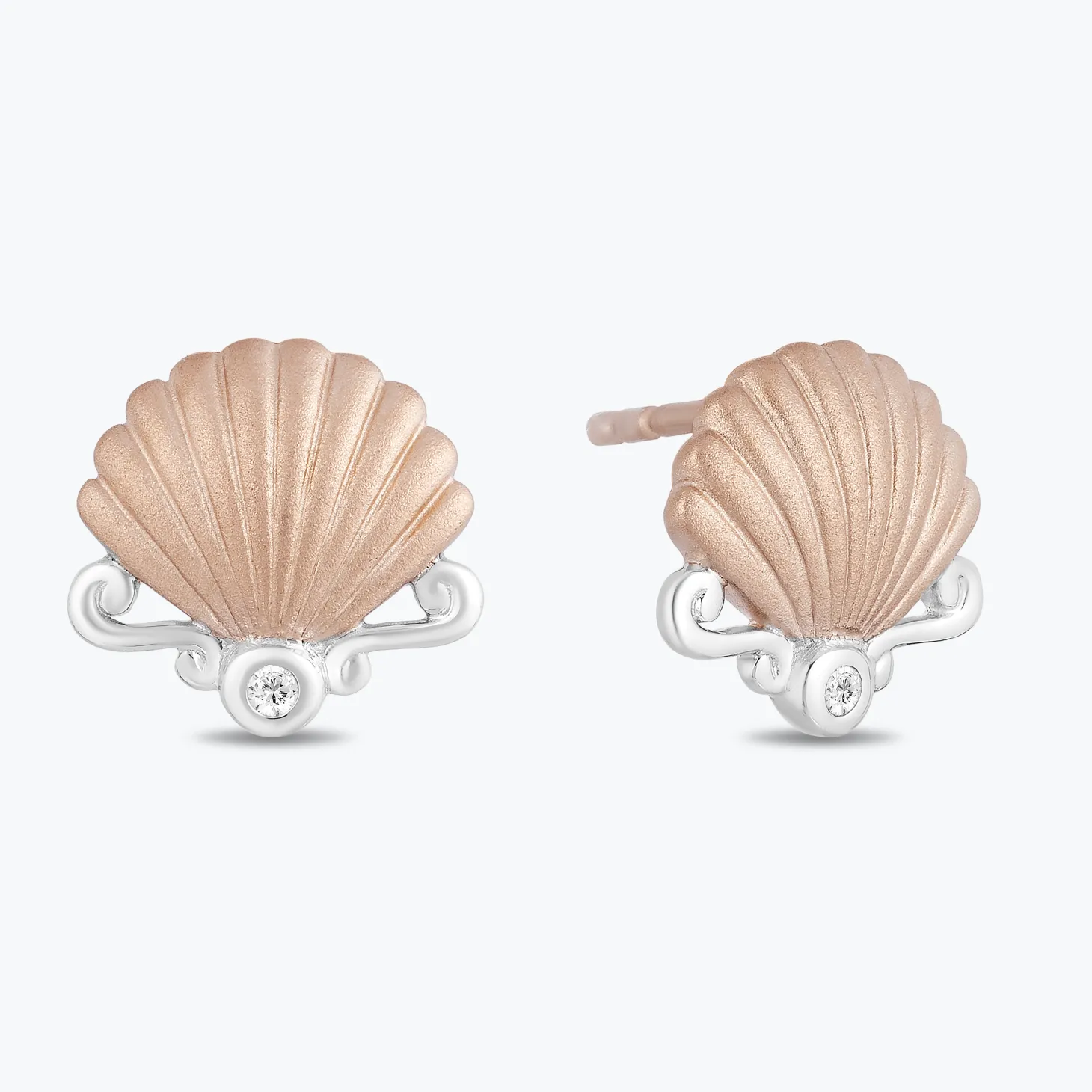 Enchanted Disney Fine Jewelry 10K White Gold And Rose Gold Natural White Round Diamond Accent Ariel Shell Stud Earrings