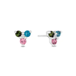 Enchanted Disney Fine Jewelry Sterling Silver 1/20 CTTW Diamonds with London Blue Topaz and Pink and Green Tourmaline Aurora Fairy God Mother Stud Earrings