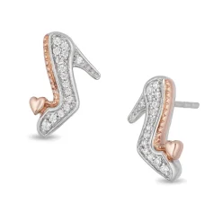 Enchanted Disney Fine Jewelry Sterling Silver and 10K Rose Gold with 1/10 CTTW Diamond Cinderella Slipper Earrings