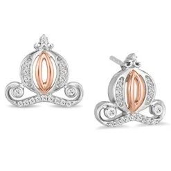 Enchanted Disney Fine Jewelry Sterling Silver and 10K Rose Gold with 1/10 CTTW Diamond Cinderella Stud Earrings