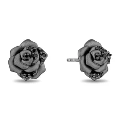 Enchanted Disney Fine Jewelry Black Rhodium Over Sterling Silver with 1/6 CTTW Black Diamonds Maleficent Rose Stud Earrings