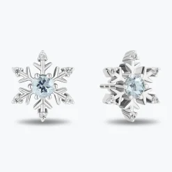 Enchanted Disney Fine Jewelry Sterling Silver with 1/10 CTTW Diamonds and Aquamarine Elsa Snowflake Earrings