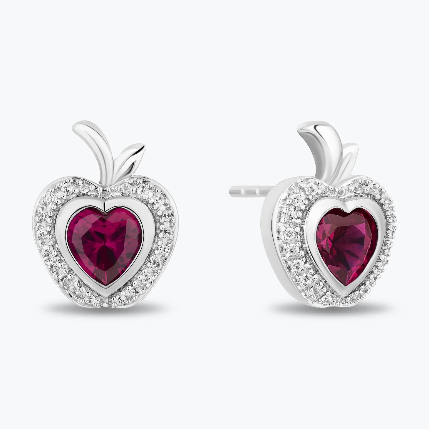 Enchanted Disney Fine Jewelry Sterling Silver with 1/10 CTTW Diamonds and Created Ruby Snow White Earrings