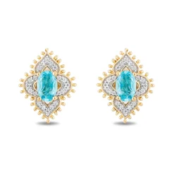 Enchanted Disney Fine Jewelry 10K Yellow Gold with 1/6 CTTW Diamonds and Swiss Blue Topaz Jasmine Earrings