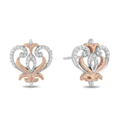 Enchanted Disney Fine Jewelry Sterling Silver and 10K Rose Gold with 1/10 CTTW Round White Diamond Anna Stud Earrings