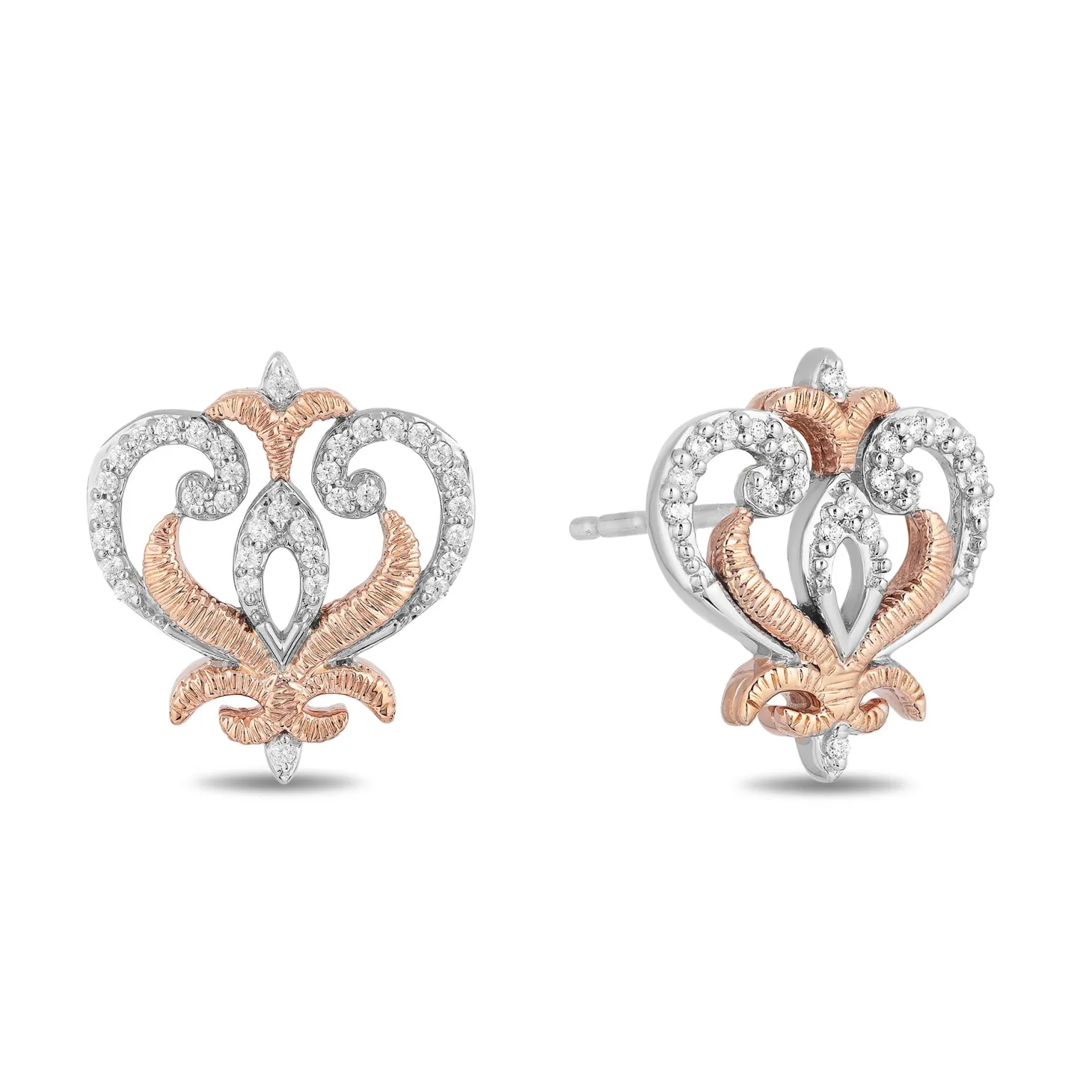 Enchanted Disney Fine Jewelry Sterling Silver and 10K Rose Gold with 1/10 CTTW Round White Diamond Anna Stud Earrings