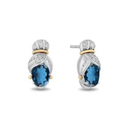 Enchanted Disney Fine Jewelry Sterling Silver and 10K Yellow Gold with White Diamond Accent and London Blue Topaz Cinderella Stud Earrings