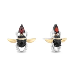 Enchanted Disney Fine Jewelry Sterling Silver and 10K Yellow Gold with 1/8 CTTW Diamonds, Garnet and Onyx Jafar Beetle Earrings