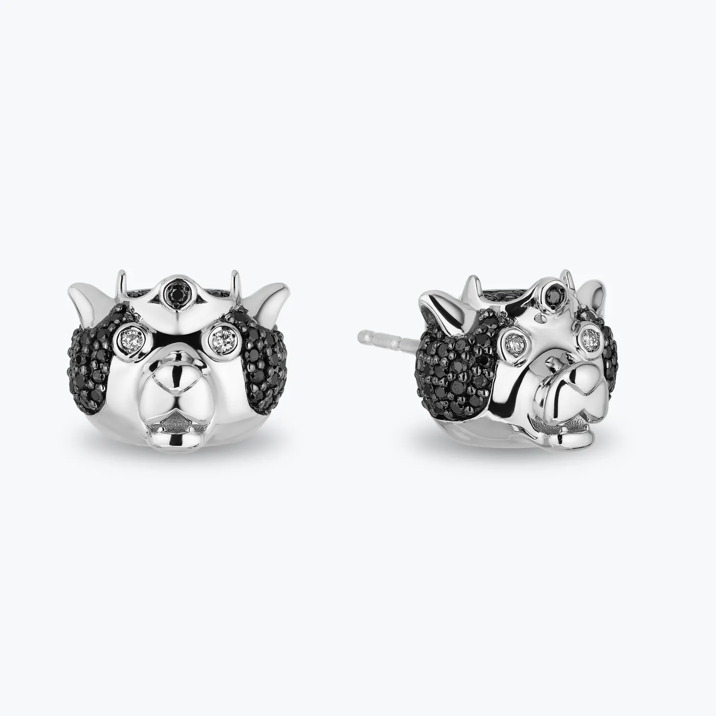 Enchanted Disney Fine Jewelry Sterling Silver with 1/3 CTTW Black and White Diamonds Merida Bear Stud Earrings
