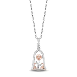 Enchanted Disney Fine Jewelry 14K Rose Gold Over Sterling Silver Diamond Accent Belle Rose Jar Pendant Necklace