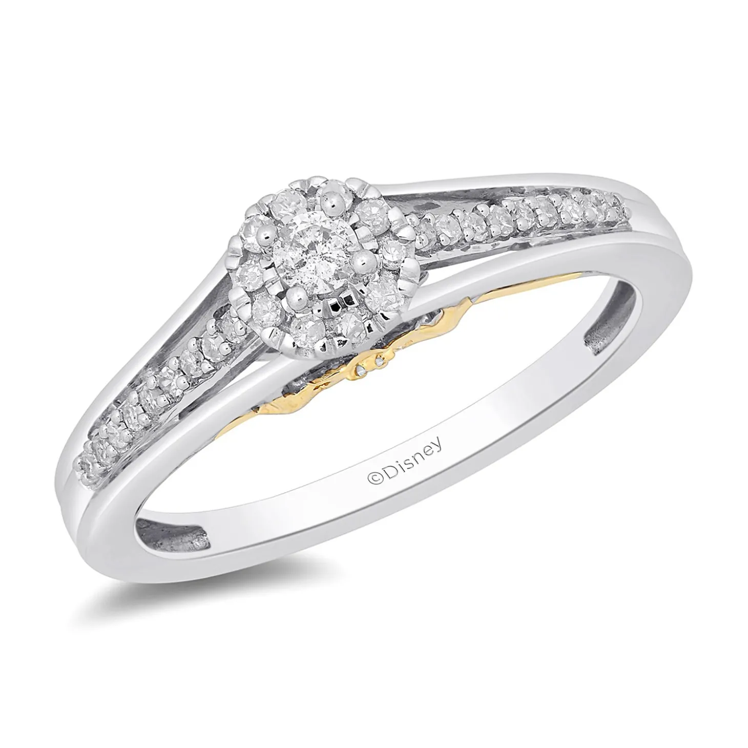 Enchanted Disney Fine Jewelry 10k White Gold and Yellow Gold with 1/5 CTTW Tinker Bell Promise Ring