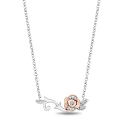 Enchanted Disney Fine Jewelry 14K Rose Gold over Sterling Silver with 1/10 CTTW Diamonds Belle Necklace
