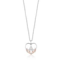 Enchanted Disney Fine Jewelry 14K Rose Gold Over Sterling Silver with 1/20 CTTW Diamond Majestic Princess Castle Pendant Necklace
