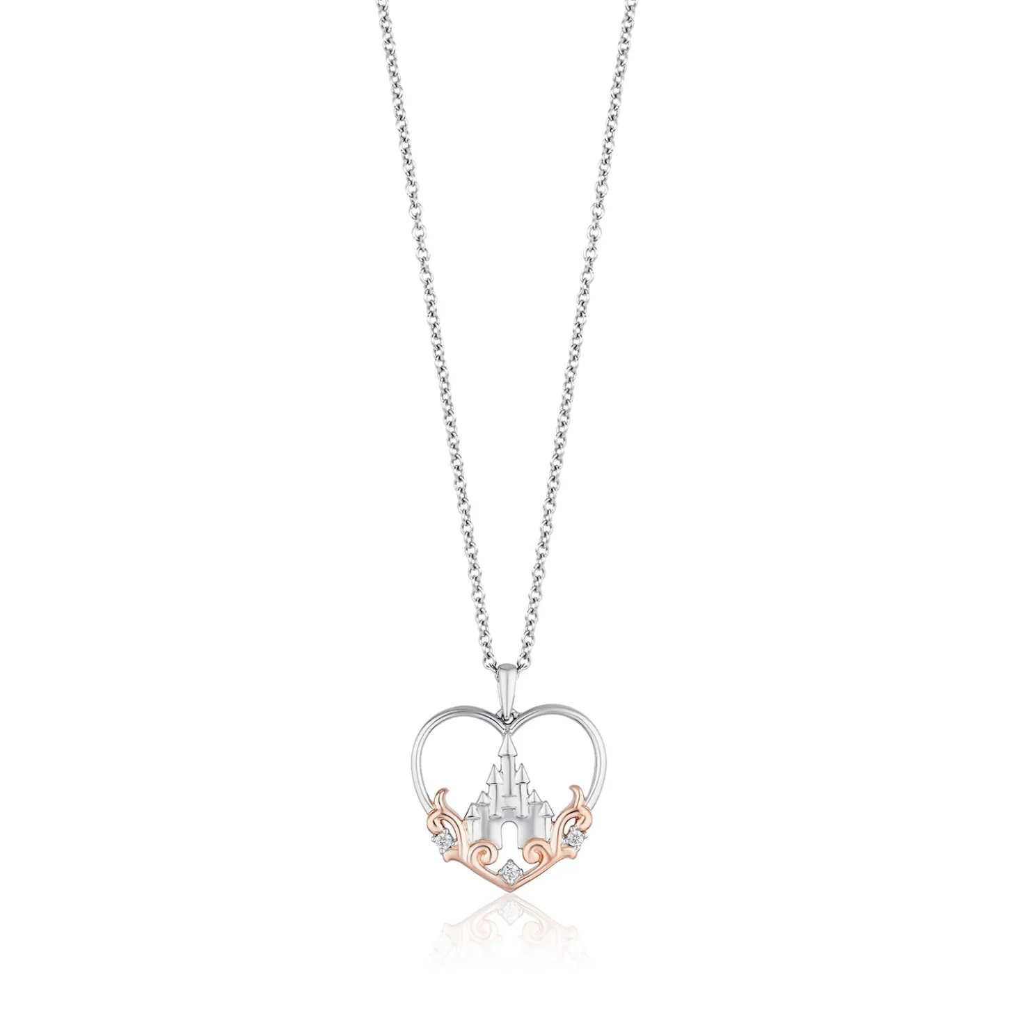 Enchanted Disney Fine Jewelry 14K Rose Gold Over Sterling Silver with 1/20 CTTW Diamond Majestic Princess Castle Pendant Necklace