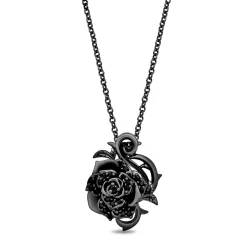 Enchanted Disney Fine Jewelry Black Rhodium over Sterling Silver with 1/5 CTTW Black Diamonds Maleficent Rose Pendant Necklace