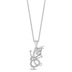 Enchanted Disney Fine Jewelry Sterling Silver 1/10 CTTW Olaf Elsa Pendant Necklace