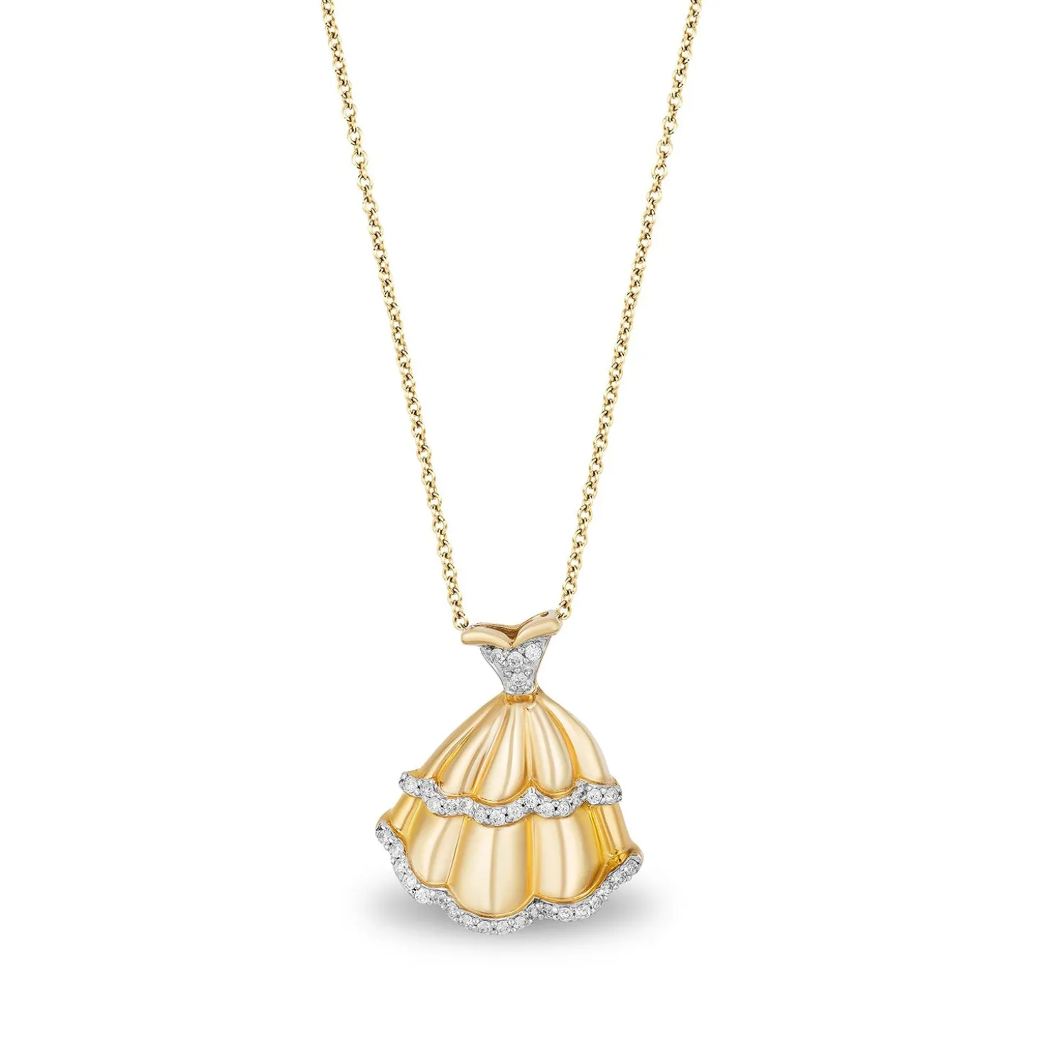 Enchanted Disney Fine Jewelry 14K Yellow Gold Over Sterling Silver 1/10 CTTW Belle Disney Pendant Necklace