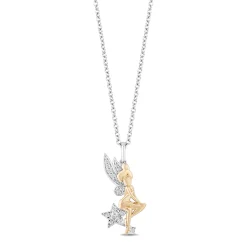 Enchanted Disney Fine Jewelry 14K Yellow Gold over Sterling Silver with 1/6 CTTW Tinker Bell Pendant Necklace