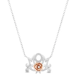 Enchanted Disney Fine Jewelry Sterling Silver and 10K Rose Gold with 1/20 CTTW Diamond Belle Mom Necklace