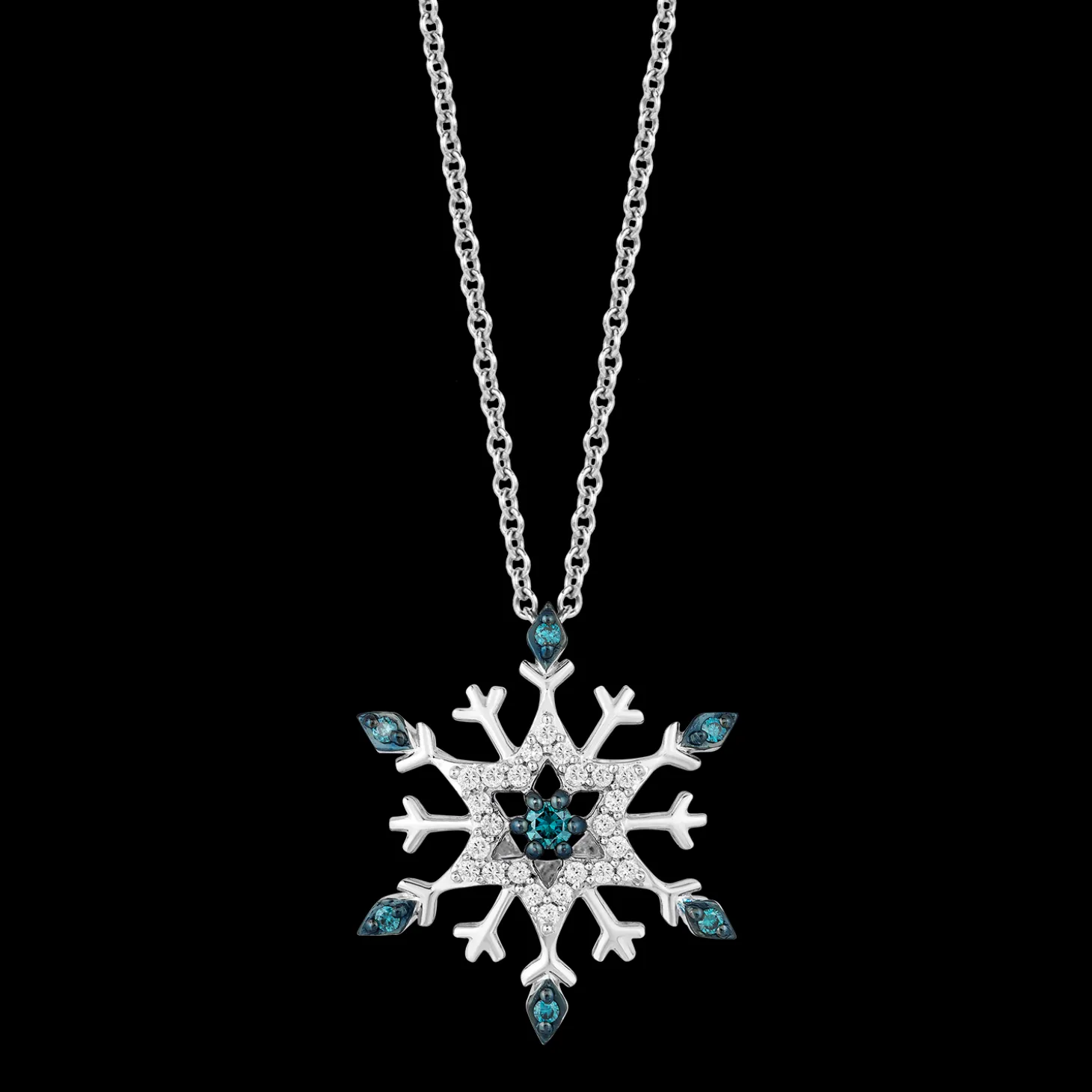Enchanted Disney Fine Jewelry Sterling Silver with 1/6 CTTW White and Blue Diamond Elsa Pendant Necklace