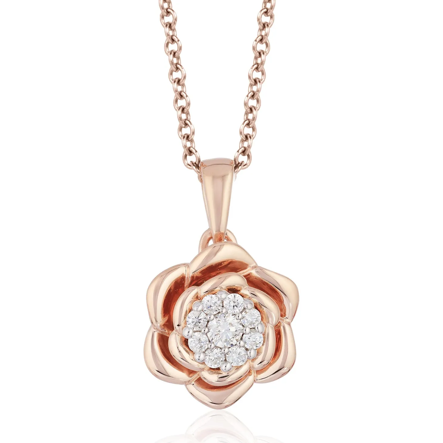 Enchanted Disney Fine Jewelry 14K Rose Gold Over Sterling Silver 1/6 CTTW Belle Rose Composite Pendant Necklace